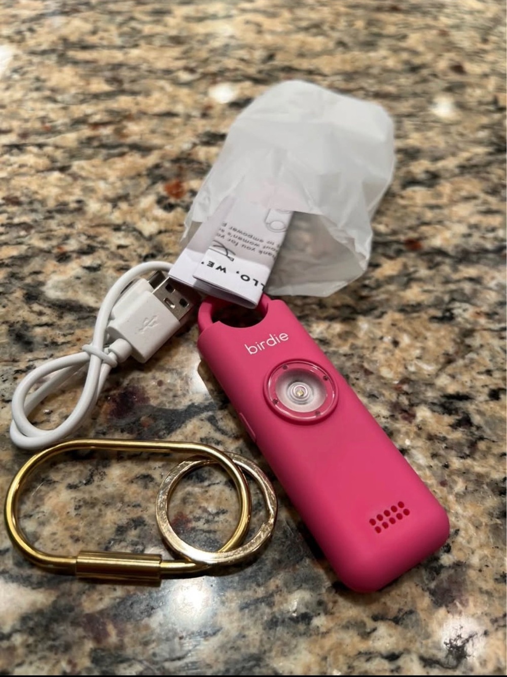 3 New Birdies in the box - Personal Safety Alarm with LED and Gold Keyring